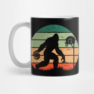 Bigfoot Sasquatch Playing Basketball Vintage Sunset Sport Mug